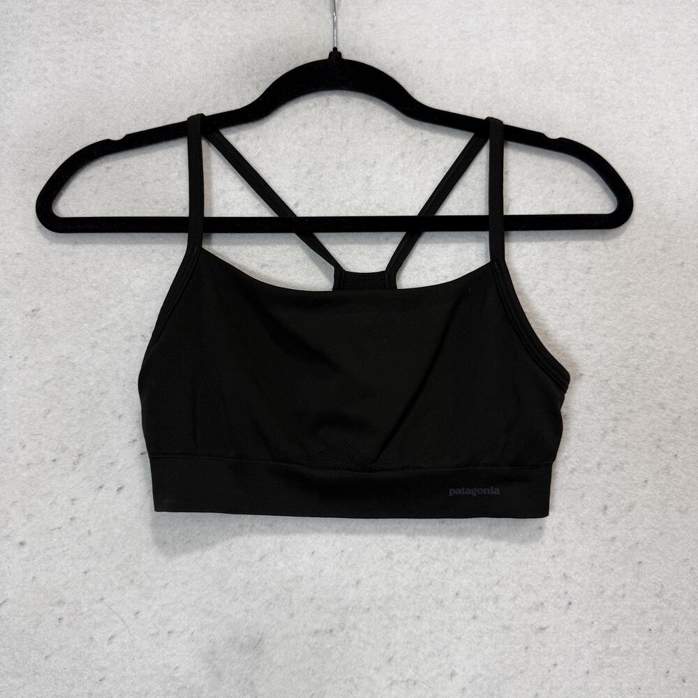 Patagonia Sports Bra Womens Small Black Strappy Racerback Mesh Yoga Athletic Top